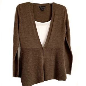 Nanette Lepore Brown Hook Front Wool Blend Cardigan Sweater